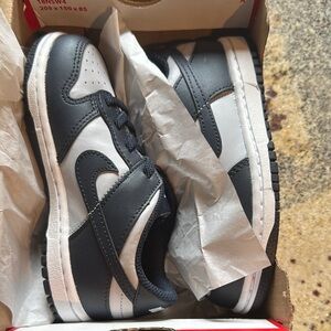 Gray and Dark Blue Nike Dunk Shoes